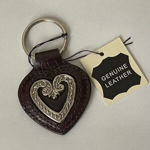 Ann N Eve Silver tone metal genuine brown leather heart key chain, key ring